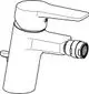 Einhebelmischer für ein Bidet, gefertigt von HANSA. Der Mischer hat eine ausladende Form mit einem geschwungenen Hebel und ist in verchromter Ausführung dargestellt.